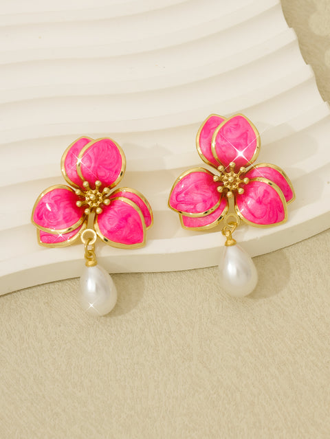 Vintage Floral Pearl-Style Earrings