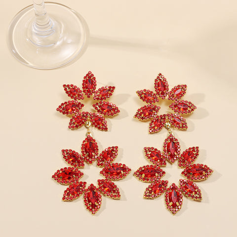 Rhinestone Flower Statement Earrings