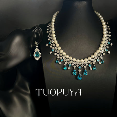 Blue Teardrop Jewelry — Necklace or Earrings
