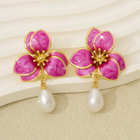 Vintage Floral Pearl-Style Earrings