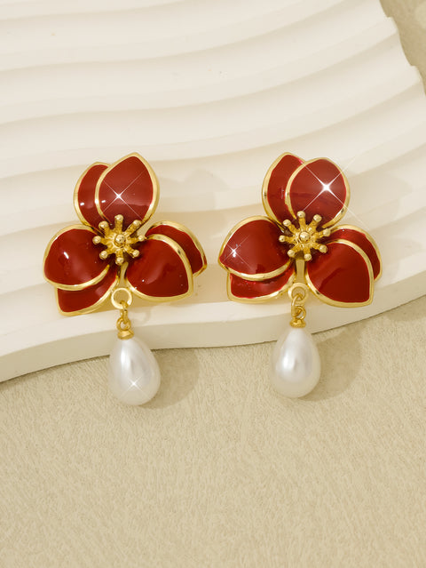 Vintage Floral Pearl-Style Earrings