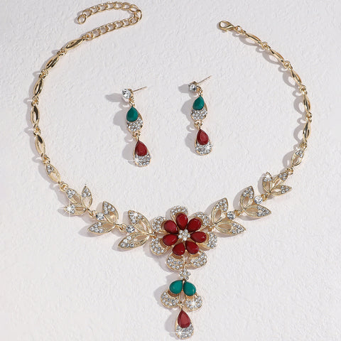 Floral Teardrop Necklace & Earring Set