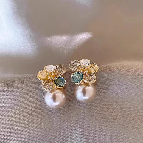 Camellia Pearl-Style Earrings