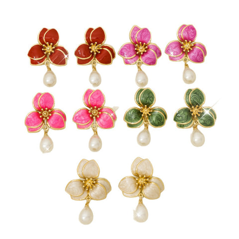 Vintage Floral Pearl-Style Earrings