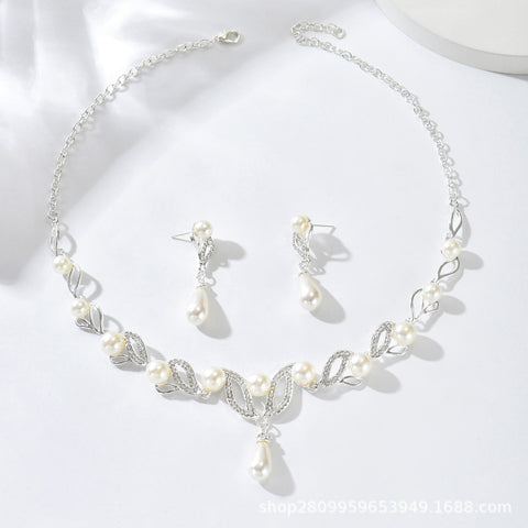 Pearl-Style Teardrop Necklace & Earring Set