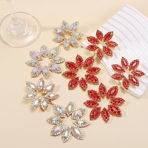 Rhinestone Flower Statement Earrings