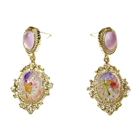 Pink Floral Drop Earrings