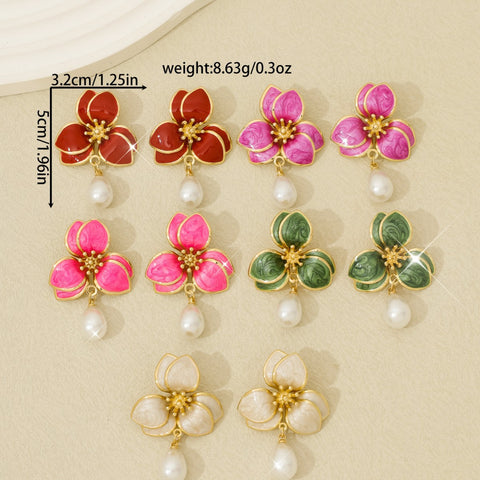 Vintage Floral Pearl-Style Earrings