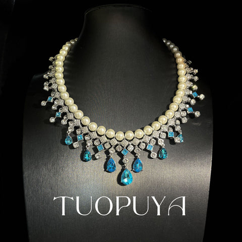 Blue Teardrop Jewelry — Necklace or Earrings