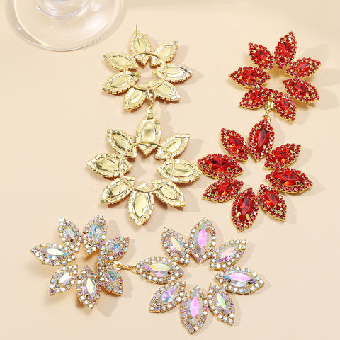 Rhinestone Flower Statement Earrings