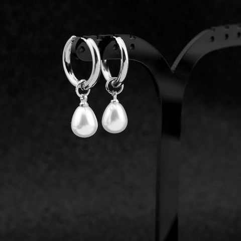 Stainless Steel Pearl-Style Drop Earrings