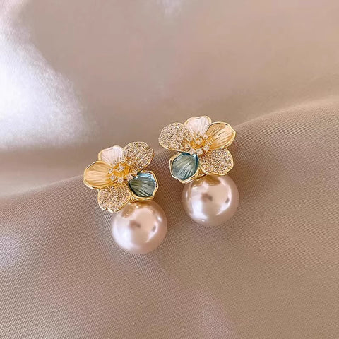 Camellia Pearl-Style Earrings