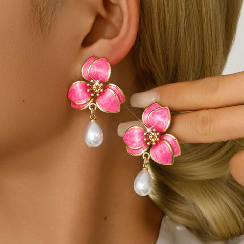 Vintage Floral Pearl-Style Earrings