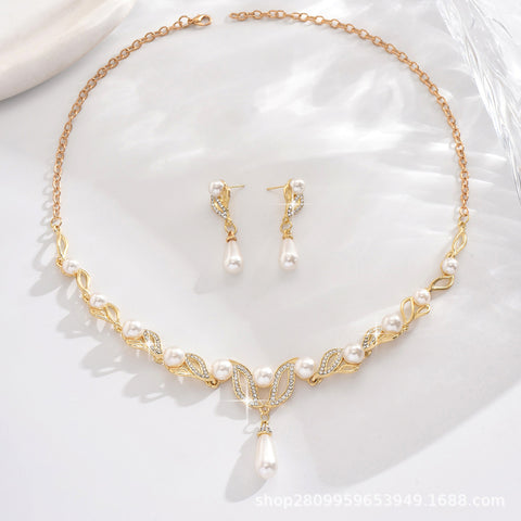 Pearl-Style Teardrop Necklace & Earring Set