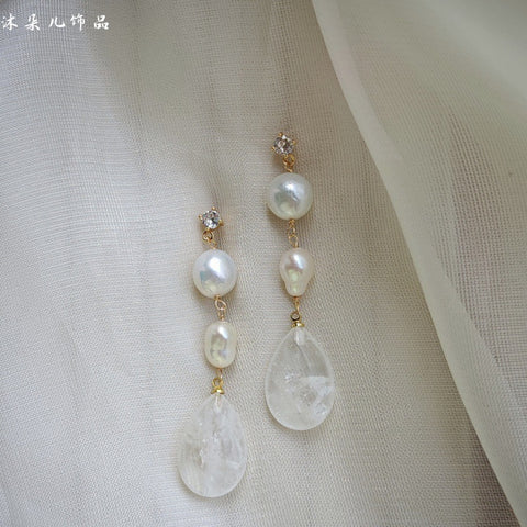 White Pearl-Style Drop Earrings