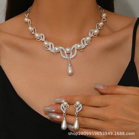 Pearl-Style Teardrop Necklace & Earring Set