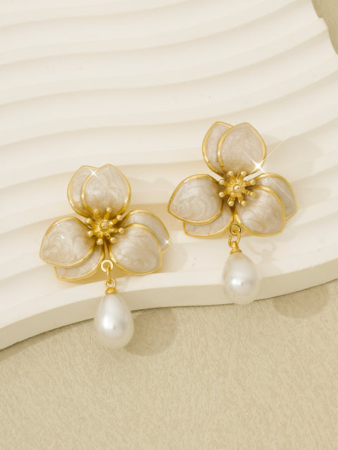 Vintage Floral Pearl-Style Earrings