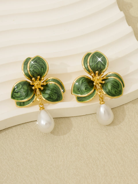 Vintage Floral Pearl-Style Earrings