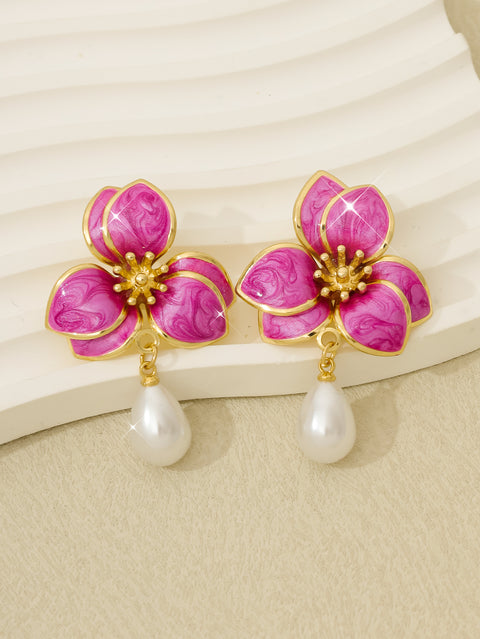 Vintage Floral Pearl-Style Earrings