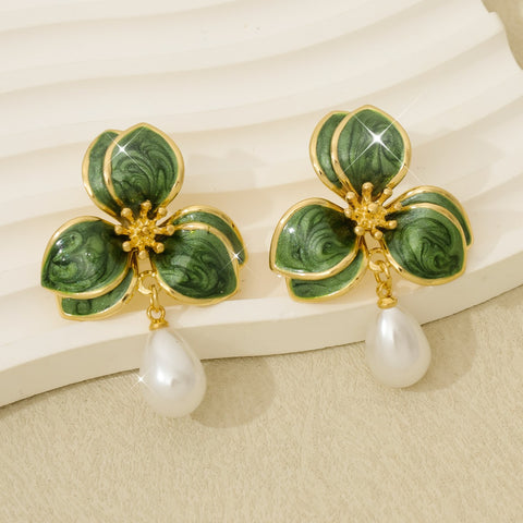 Vintage Floral Pearl-Style Earrings