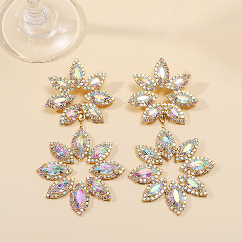 Rhinestone Flower Statement Earrings