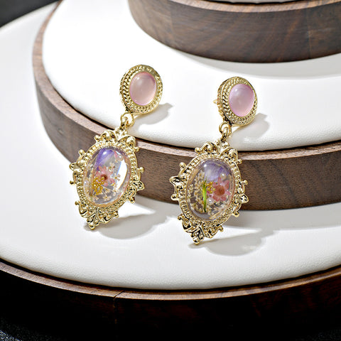 Pink Floral Drop Earrings