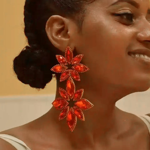 Rhinestone Flower Statement Earrings