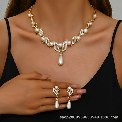 Pearl-Style Teardrop Necklace & Earring Set